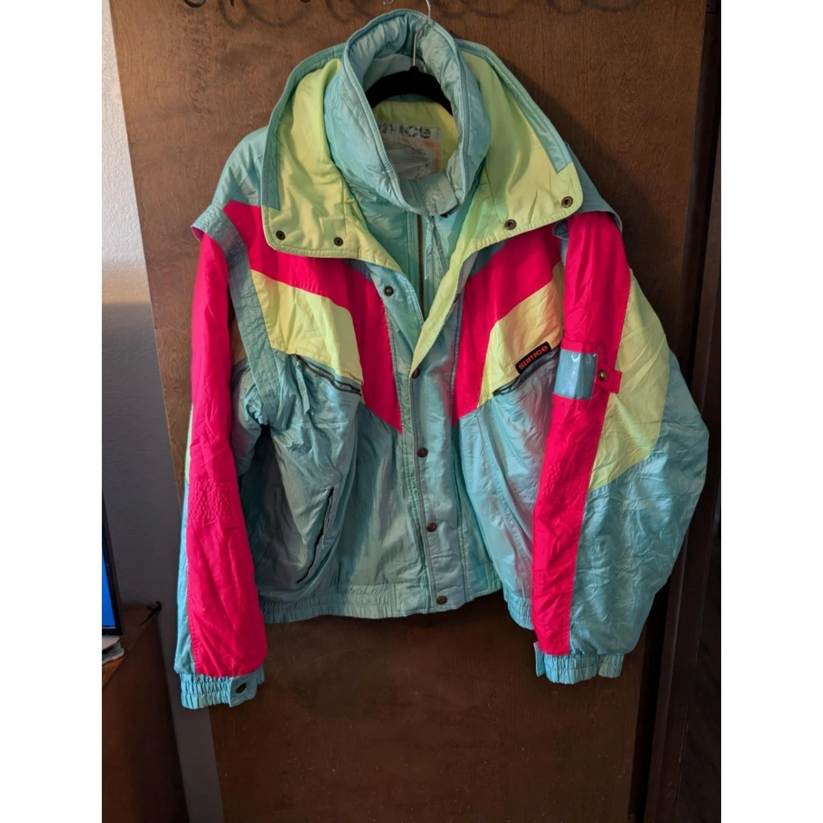 Vintage Sun Ice neon L mens women's winter coat ski jacket colorful blue pink
