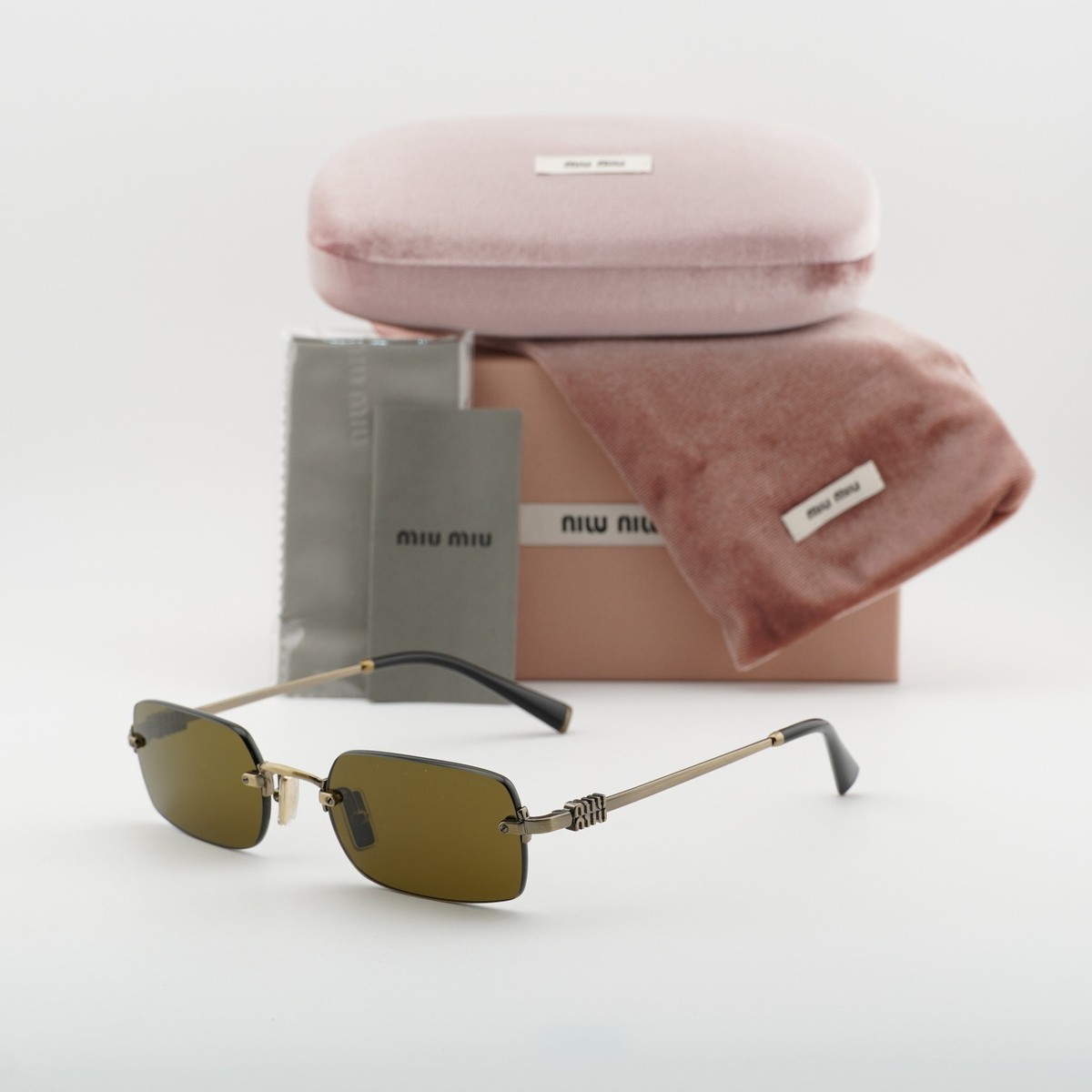 Miu Miu MUB50S 26C09Z Gold/Dark Brown 52-20-140 Sunglasses New