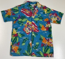 Vintage Sea Island Tropical Hawaiian Shirt Sz M Made In USA Funky Art Beach 80s
