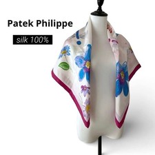 Excellent condition Patek Philippe large silk scarf from Italy, featuring a flor