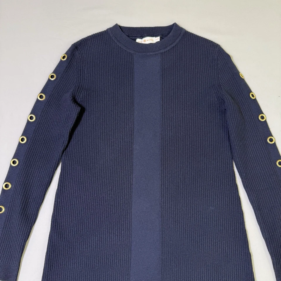 Vestido Tory Burch Para Mujer XS Azul Marino Lana Shiloh Plisado Parte Inferior Tejido Moderno Foto 2 de 4