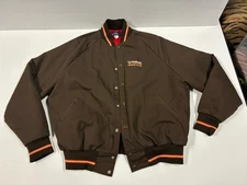 Vintage 80s U-Haul Brown Workers Jacket Snap Button Quilt Lined Size L Made USA