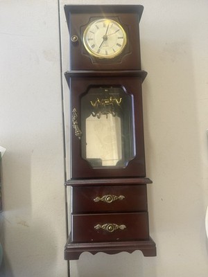 Brown Wood Jewelry Box w/ Quartz Clock, Velvet Lined, Ring Storage 25+ pcs