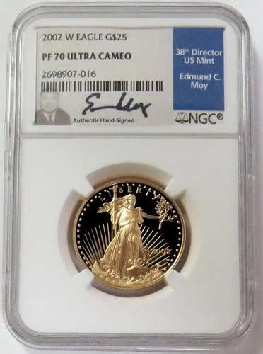2002 W GOLD MOY SIGNED $25 AMERICAN EAGLE 1/2oz NGC PF 70 ULTRA CAMEO