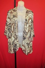  CHICO'S 100 SILK Brown Tan Kimono Cover Duster Jacket Sz 1 Large 