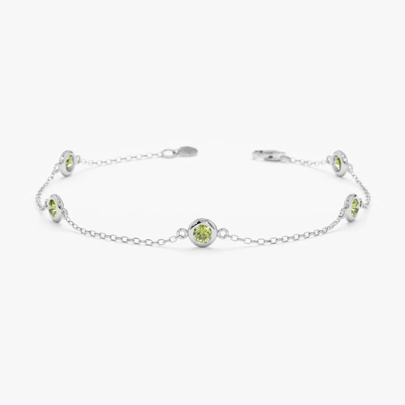 Peridot Gemstone Chain Bracelet For Men & Women In 925 Sterling Silver - Image 4 of 4
