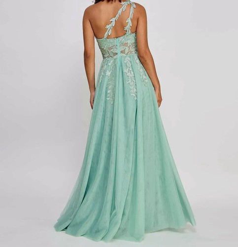 Say Yes To The Prom Junior's Women's Green 1-Shoulder Applique Gown Dress 5/6 - Picture 2 of 3