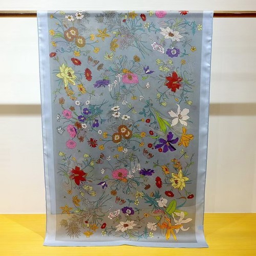 100% Silk Long Scarf Soft and Warm Silk Georgette Wrap Classic Pattern 180×65cm - Picture 5 of 12