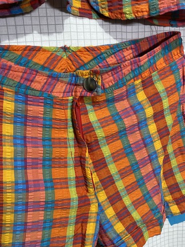 Vintage 70er Karo Bluse Hemd Shorts Set Large Regenbogen Hippie Hot Pants Booty - Bild 5 von 13
