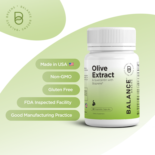 Balance Breens Olive Leaf Extract with Quercetin - 60 Capsules - 400mg with Biop - Picture 4 of 4