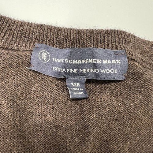 Hart Schaffner Marx Sweater Mens 3XB Brown 100% Merino Wool V Neck Pullover - 第 4/9 張圖片