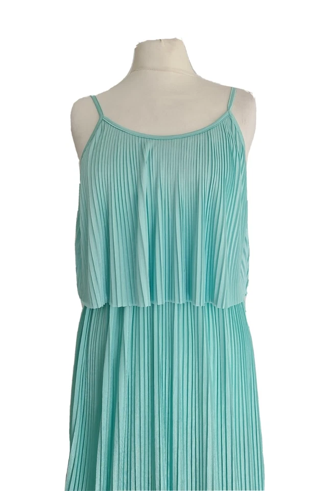 RARE R LONDON WOMENS PALE TURQUOISE PLEATED STRAPPY MIDI DRESS. SIZE UK 6, EU 34 - Image 3 of 4