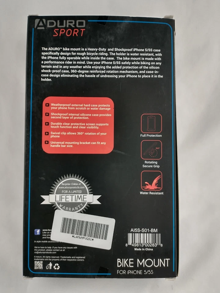 Soporte de bicicleta para teléfono inteligente Aduro para iPhone 5/5S agarre giratorio resistente al agua Foto 4 de 4