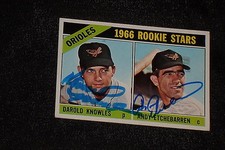 DAROLD KNOWLES & ANDY ETCHEBARREN 1966 TOPPS ROOKIE SIGNED AUTOGRAPHED CARD #27