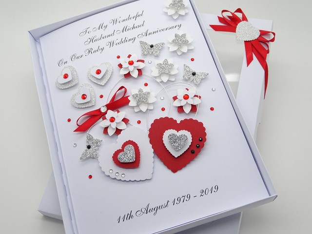 Gold Ruby 40th Wedding Anniversary Card Pink Red Floral Bunting 7 5 X 5 25 For Sale Online Ebay