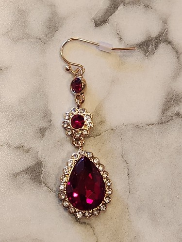 Napier Gold-Tone Red & Clear Crystal Teardrop Dangle Earrings For Women - Picture 4 of 5