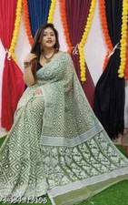 Soft Dhakai Jamdani Cotton Saree Without Blouse Indian Women's Party Wear Sari