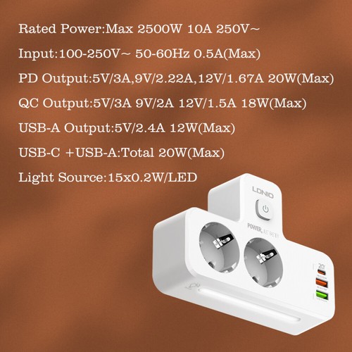 5-IN-1 Doppelstecker für Steckdose Adapter 2 fach Steckdosenverteiler mit USB DE - Bild 3 von 11
