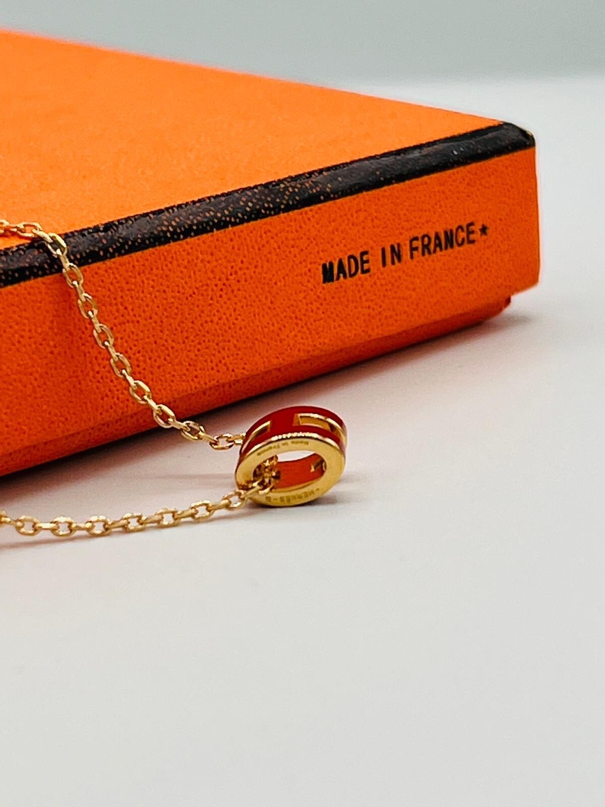 Hermes Mini pop H Red / Rose Gold Necklace Gem