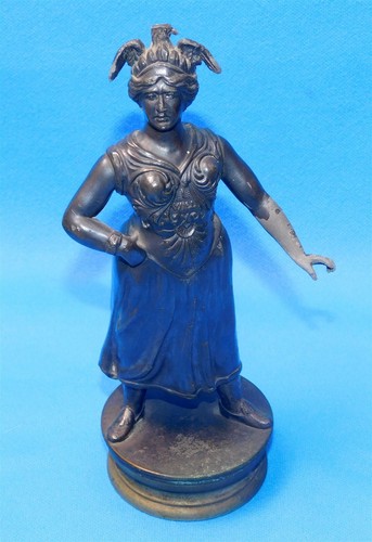 Vintage Antique Radiator Cap Mascot Metal Warrior Woman I WILL 7" Tall - Picture 8 of 8