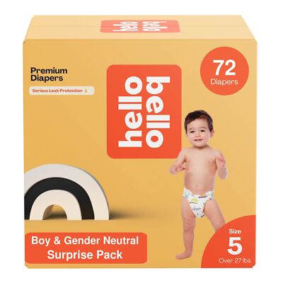 72 Count Hello Bello Premium Diapers, Size 5 (27+ lbs) Surprise Pack for Boys -