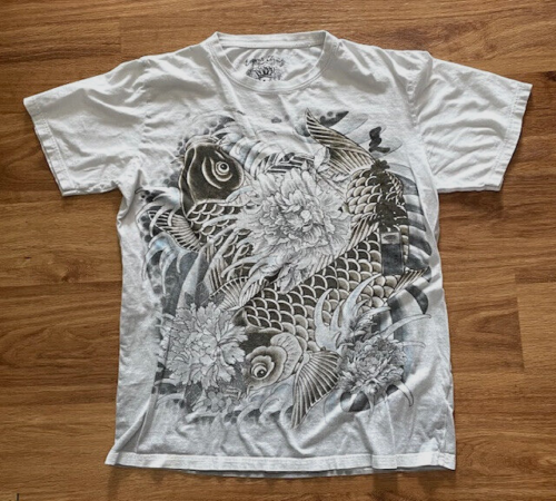 Men's Emperor Eternity Asian Koi Fish T-shirt Size LG Cotton White - Picture 1 of 4