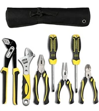 Pliers Set 7-Pieces 10-Inch Groove Joint Pliers 8-Inch Adjustable Wrench Comb...