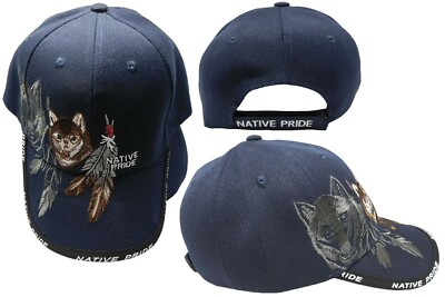 Native American Indian Wolf Feather Shadow BLUE Embroidered Cap Hat CAP635 TOPW