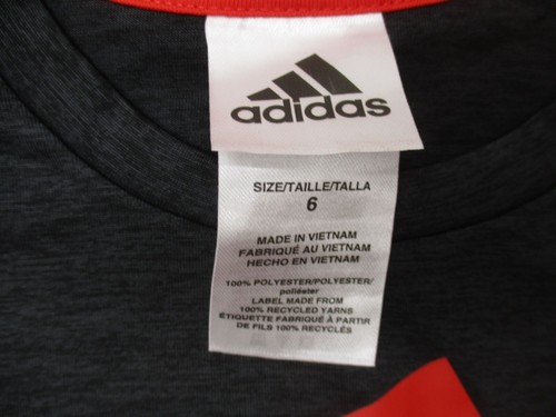 ADIDAS Size 6 Boys Black Stretch Crew Neck Short Sleeve Athletic T-Shirt 656 - Picture 4 of 6