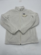 Girls Patagonia Logo Full Zip Pockets Fleece Jacket OFF WHITE Sweater LARGE