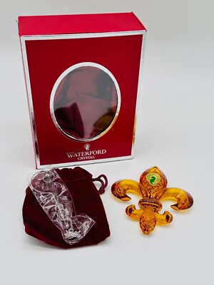 Waterford Crystal 2013 Fleur De Lys Christmas Ornament Amber w/ Enhancer NIB