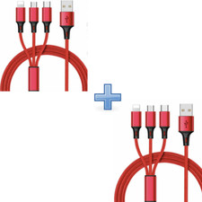 3in1 SPLIT Cable Charger Multi Function Universal Phone Charger Cord- RED x 2