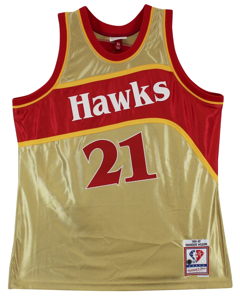 Hawks Dominique Wilkins "Stat" Signed Gold M&N 75th HWC Swingman Jersey BAS Wit - Image 3 of 4