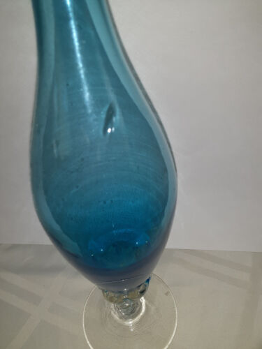 BLAUE MUNDGEBLASENE GLASVASE 14,5" HOCH - Bild 4 von 6