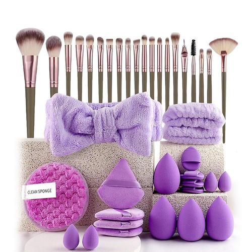 20-40PCS Makeup Brushes and Sponges Set with Beauty Egg and Brown Makeup Pu M3Y3 - Picture 19 of 25