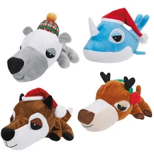 Adorable Soft and Cuddly Fat Heads Holiday Animal Squeaker Plush Dog Toy