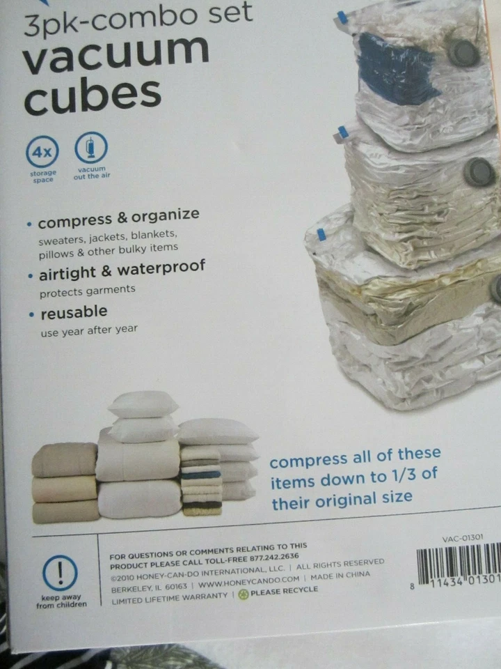 Juego combinado de 3 cubos de vacío transparentes Honey Can Do, sin VAC-01301 reutilizables nuevo en paquete Foto 2 de 3