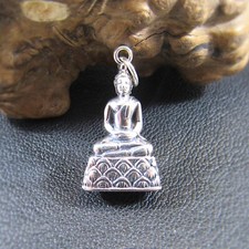 Solid 925 Sterling Silver Seated Praying Buddha Pendant - Spiritual Yoga Jewelry