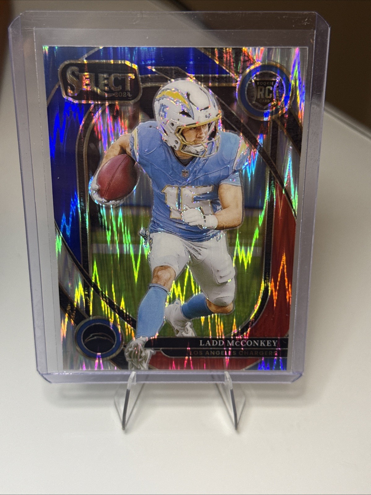 2024 Panini Select - Club Level Ladd McConkey #268 Red & Blue Shock Prizm (RC)