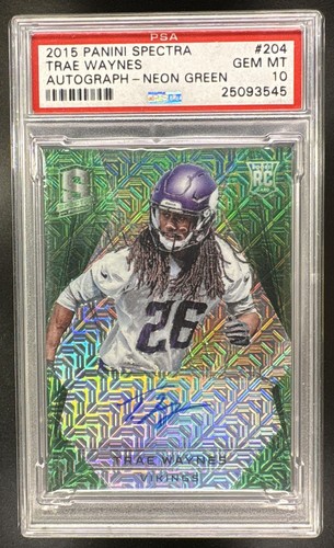 2015 Panini Spectra Trae Waynes #204 Neon Green /25 Auto RC Vikings PSA 10