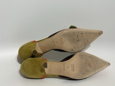 Vtg Prada Multicolor Suede Leather Buckle Kitten Heels 37 | eBay