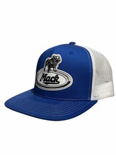 Mack Truck Embroidered Bulldog Logo SnapBack Hat Blue/White Adjustable Mesh Cap