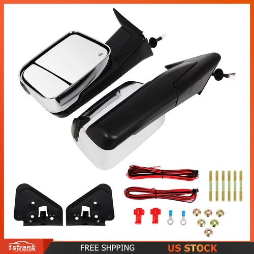 Chrome Pair Power Heated New LED Signal Tow Mirrors For 1998-2002 Dodge Ram