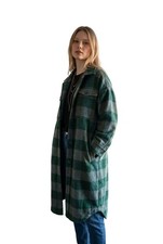 Anthropologie Pilcro Plaid Duster Shacket Green Blue Oversized Shirt Jacket M