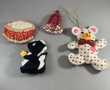 Vintage Bucilla Christmas Felt Sequin 4 Different Ornaments Drum Bell Bell Bear