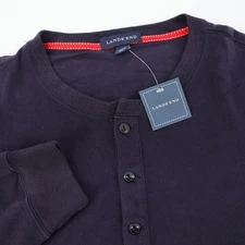 NEW Lands End Mens XL LS Winter Henley True Navy Long Sleeve Shirt