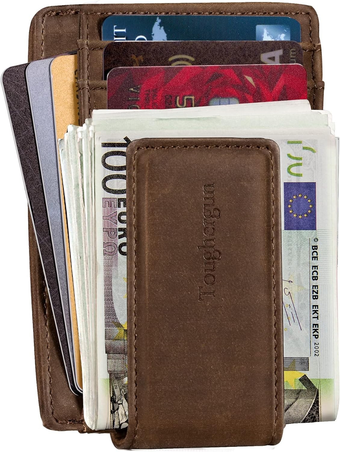 Toughergun Minimalist Wallet for Men with Magnetic Money Clip Leather Coffee 