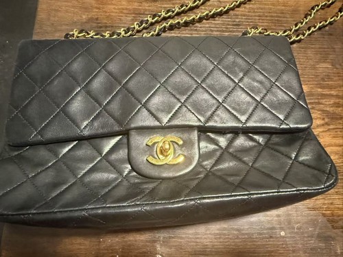 CHANEL Double Flap 25 Quilted CC Logo Lambskin w/Chain Shoulder Bag Black/2N7018