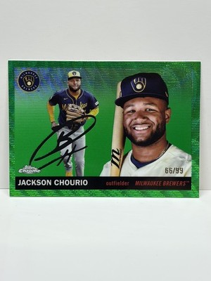2025 Topps Chrome Platinum #16 Jackson Chourio - Green Wave Refractor 66/99