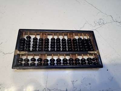 Chinese Abacus wood black beads brass corners 91 beads 13 rods China